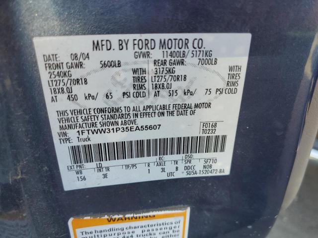 1FTWW31P35EA55607 - 2005 FORD F350 SRW SUPER DUTY GRAY photo 12