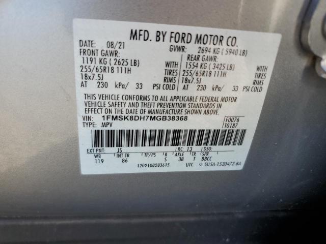 1FMSK8DH7MGB38368 - 2021 FORD EXPLORER XLT Silber Foto 14