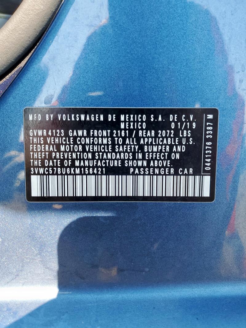 3VWC57BU6KM156421 - 2019 VOLKSWAGEN JETTA S BLUE photo 12