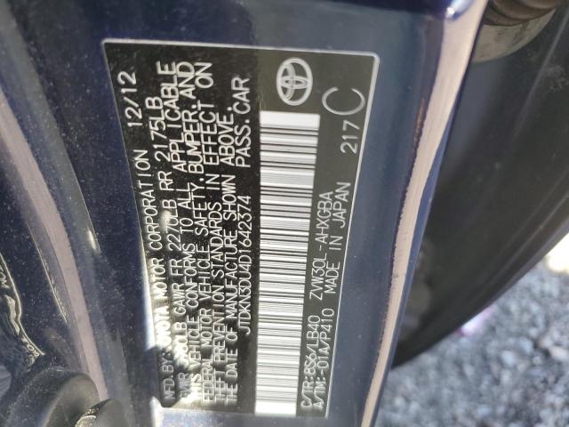 JTDKN3DU4D1642374 - 2013 TOYOTA PRIUS BLUE photo 12