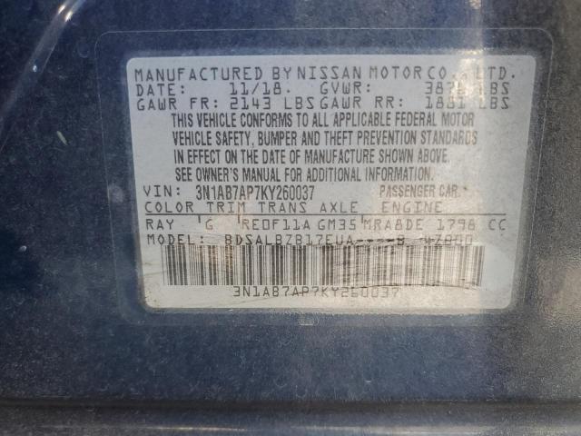 3N1AB7AP7KY260037 - 2019 NISSAN SENTRA S ლურჯი ფოტო 13