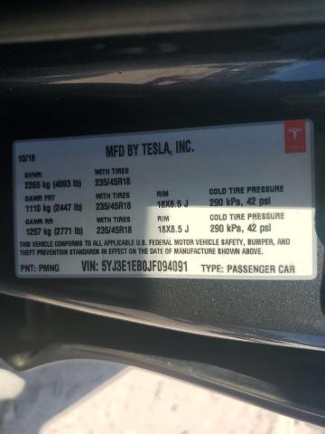 5YJ3E1EB0JF094091 - 2018 TESLA MODEL 3 BLACK photo 13