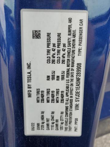 5YJ3E1EA5NF289908 - 2022 TESLA MODEL 3 蓝色 照片 12