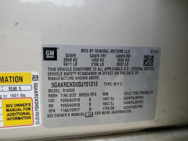 5GAKRCKD0DJ151213 - 2013 BUICK ENCLAVE ბეჟი ფოტო 13