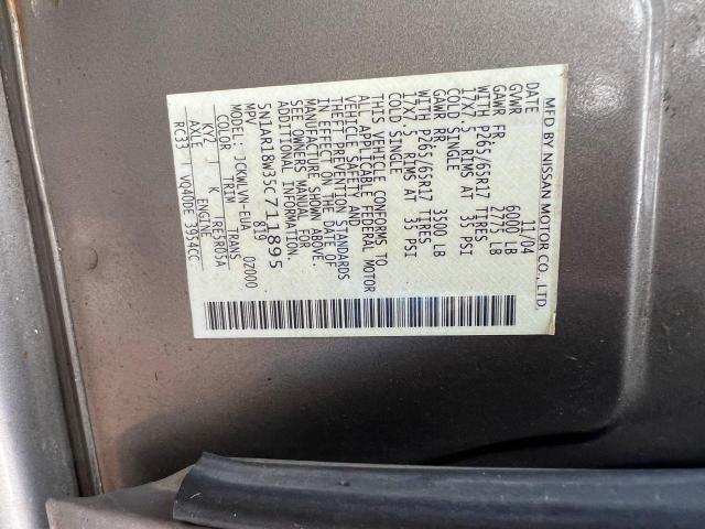 5N1AR18W35C711895 - 2005 NISSAN PATHFINDER LE 灰色 照片 10