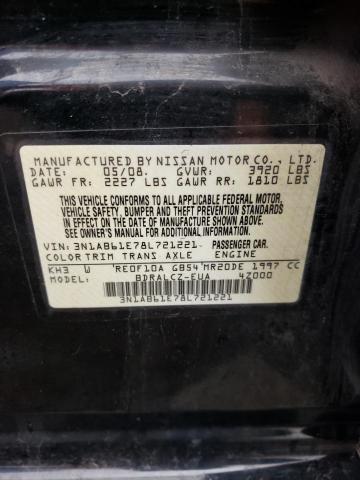 3N1AB61E78L721221 - 2008 NISSAN SENTRA 2.0 BLACK photo 12