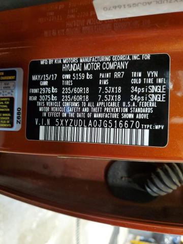 5XYZUDLA0JG516670 - 2018 HYUNDAI SANTA FE S ORANGE photo 14