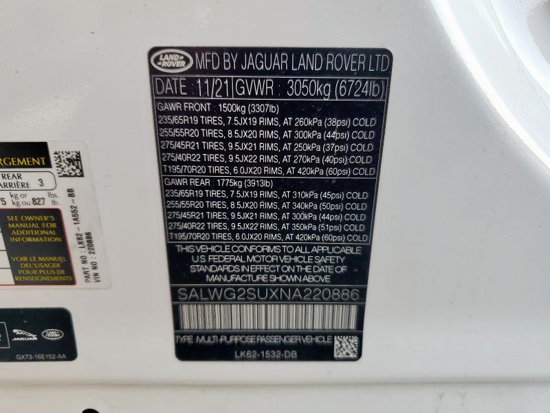 SALWG2SUXNA220886 - 2022 LAND ROVER RANGE ROVE SE WHITE photo 14