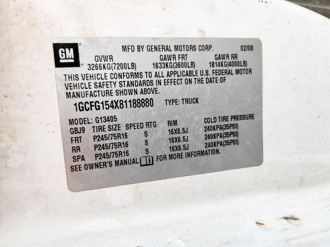 1GCFG154X81188880 - 2008 CHEVROLET EXPRESS G1 白色 照片 13