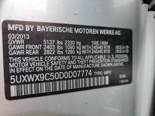 5UXWX9C50D0D07774 - 2013 BMW X3 XDRIVE28I SILVER photo 13