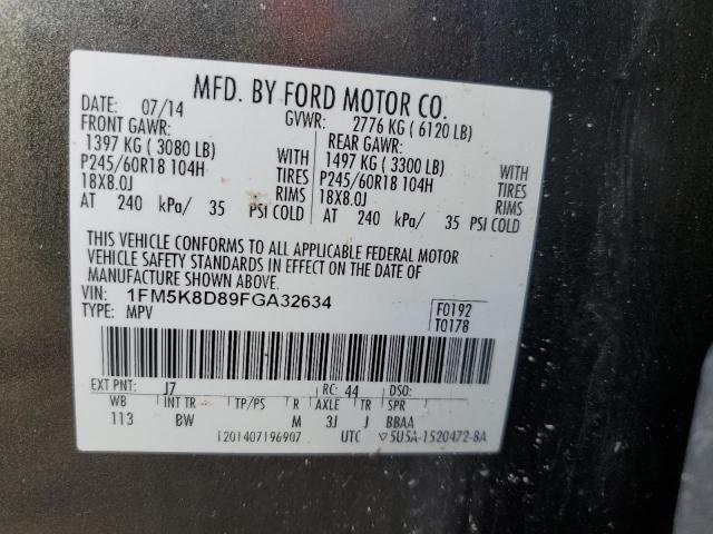 1FM5K8D89FGA32634 - 2015 FORD EXPLORER XLT CHARCOAL photo 13