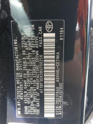 4T1BF3EK2BU700256 - 2011 TOYOTA CAMRY BASE BLACK photo 12