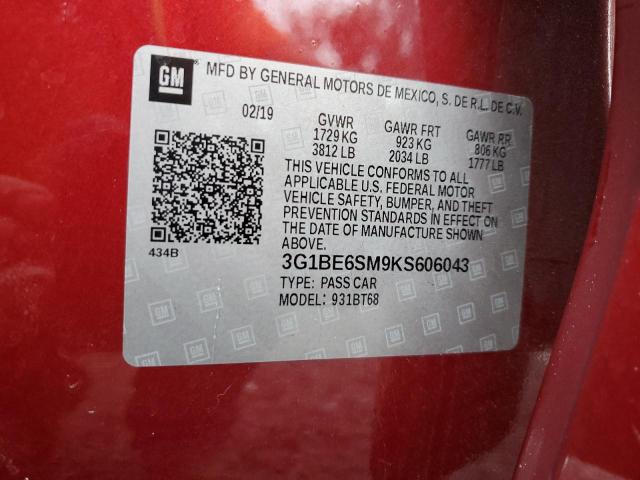 3G1BE6SM9KS606043 - 2019 CHEVROLET CRUZE LT RED photo 13