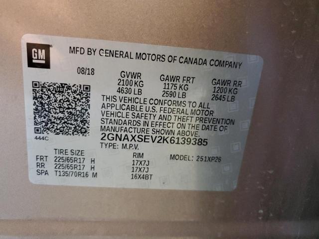 2GNAXSEV2K6139385 - 2019 CHEVROLET EQUINOX LS TAN photo 12