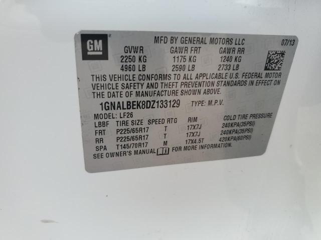 1GNALBEK8DZ133129 - 2013 CHEVROLET EQUINOX LS თეთრი ფოტო 13