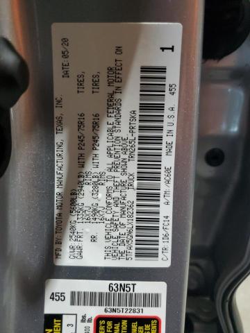 5TFAX5GN6LX182362 - 2020 TOYOTA TACOMA DOUBLE CAB ვერცხლისფერი ფოტო 13