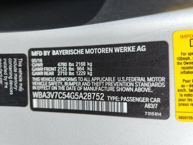 WBA3V7C54G5A28752 - 2016 BMW 428 I SULEV SILVER photo 13