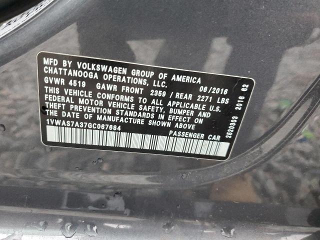 1VWAS7A37GC067684 - 2016 VOLKSWAGEN PASSAT S Boz foto 12
