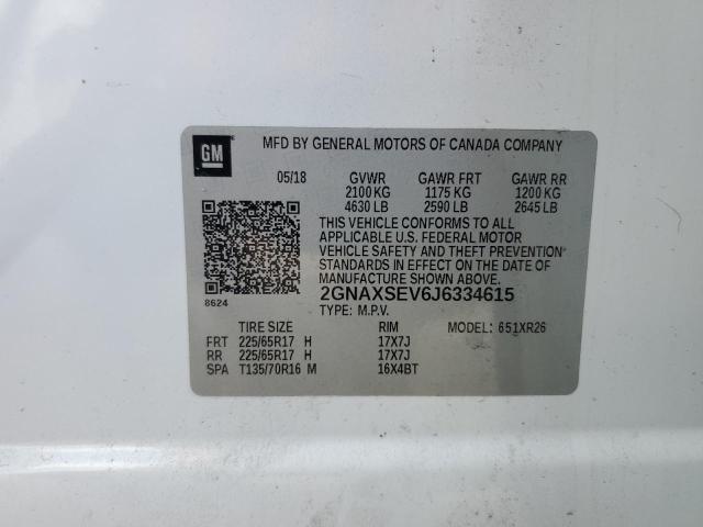 2GNAXSEV6J6334615 - 2018 CHEVROLET EQUINOX LT WHITE photo 14