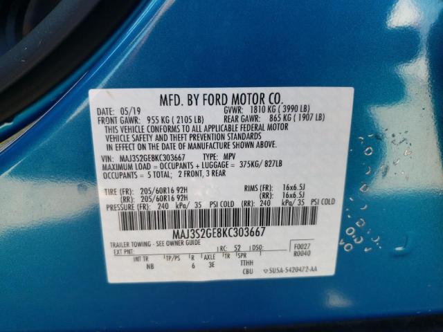 MAJ3S2GE8KC303667 - 2019 FORD ECOSPORT SE BLUE photo 14