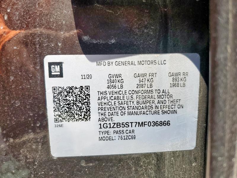 1G1ZB5ST7MF036866 - 2021 CHEVROLET MALIBU LS BURGUNDY photo 13