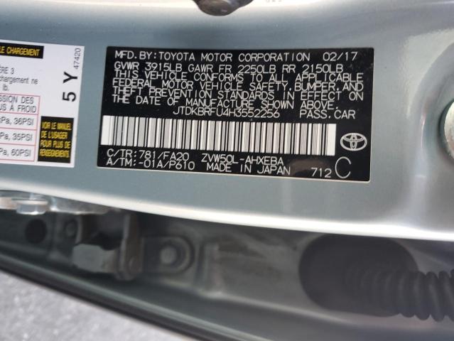 JTDKBRFU4H3552256 - 2017 TOYOTA PRIUS 青绿色 照片 12