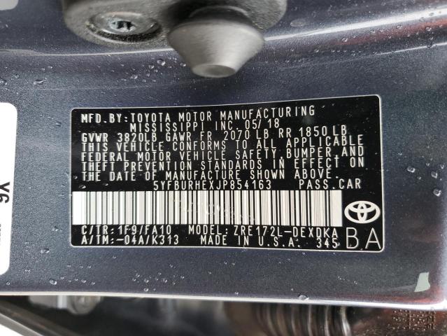 5YFBURHEXJP854163 - 2018 TOYOTA COROLLA L BLUE photo 13