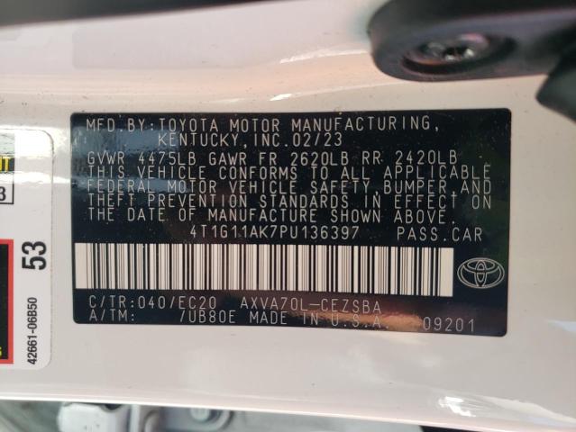 4T1G11AK7PU136397 - 2023 TOYOTA CAMRY SE NIGHT SHADE WHITE photo 12