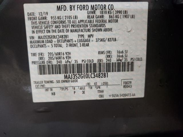 MAJ3S2GE0LC348281 - 2020 FORD ECOSPORT SE GRAY photo 13