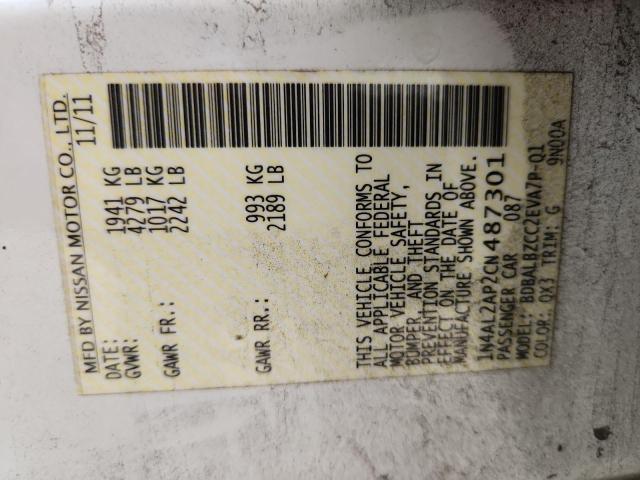 1N4AL2AP2CN487301 - 2012 NISSAN ALTIMA BASE WHITE photo 13