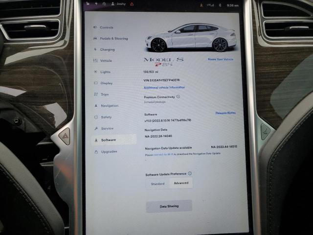 5YJSA1H15EFP40516 - 2014 TESLA MODEL S თეთრი ფოტო 9