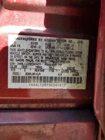 1N4AL11D73C247477 - 2003 NISSAN ALTIMA BASE 红色 照片 12