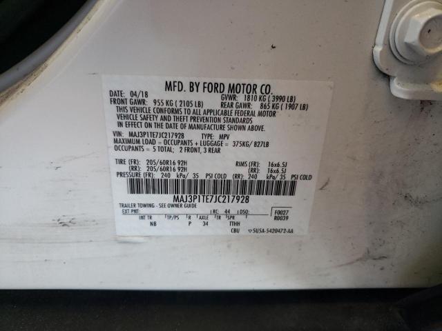 MAJ3P1TE7JC217928 - 2018 FORD ECOSPORT SE WHITE photo 14