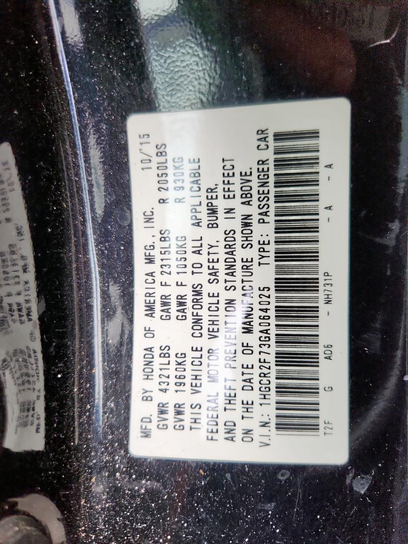 1HGCR2F73GA064025 - 2016 HONDA ACCORD EX BLACK photo 13