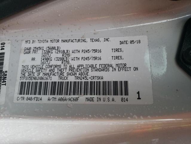 5TFSX5EN0JX061671 - 2018 TOYOTA TACOMA ACCESS CAB თეთრი ფოტო 12