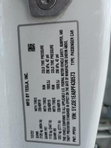 5YJ3E1EA8PF438573 - 2023 TESLA MODEL 3 WHITE photo 12