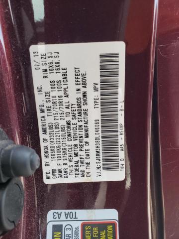 5J6RM3H38DL046069 - 2013 HONDA CR-V LX BURGUNDY photo 12