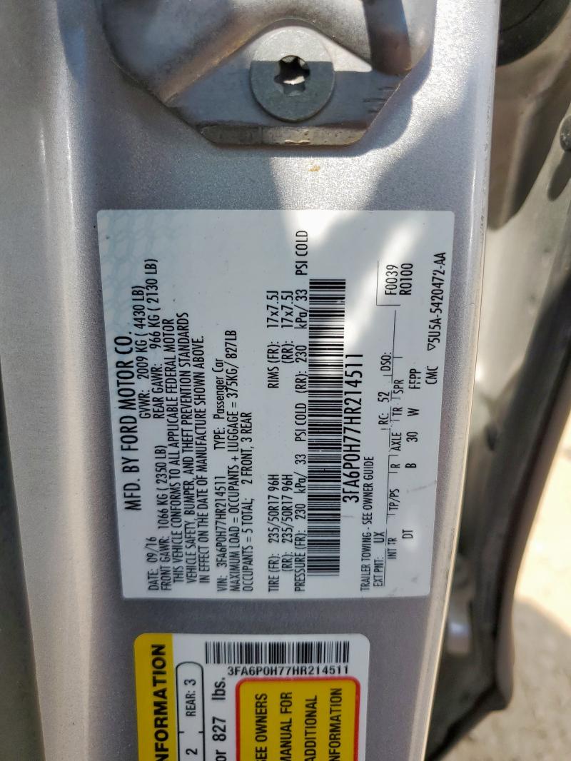 3FA6P0H77HR214511 - 2017 FORD FUSION SE SILVER photo 12