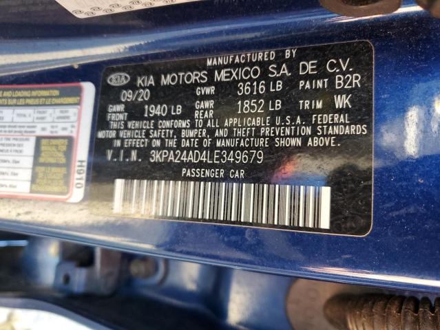 3KPA24AD4LE349679 - 2020 KIA RIO LX BLUE photo 13