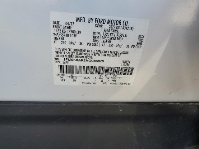 1FM5K8AR2HGC86878 - 2017 FORD EXPLORER POLICE INTERCEPTOR WHITE photo 13