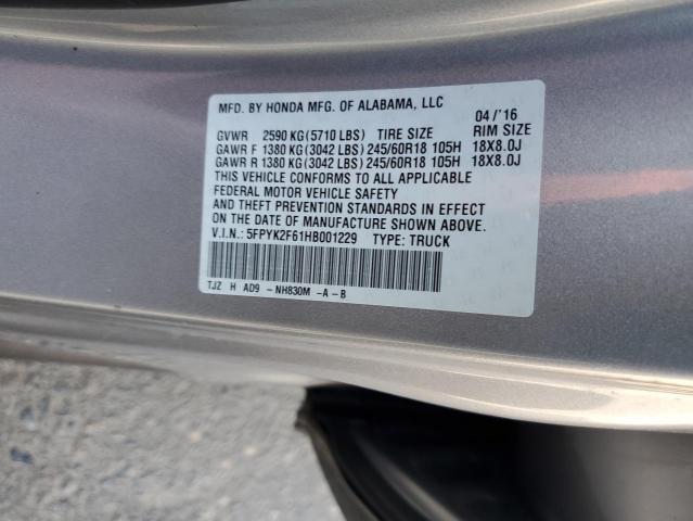 5FPYK2F61HB001229 - 2017 HONDA RIDGELINE RTL 银色 照片 12