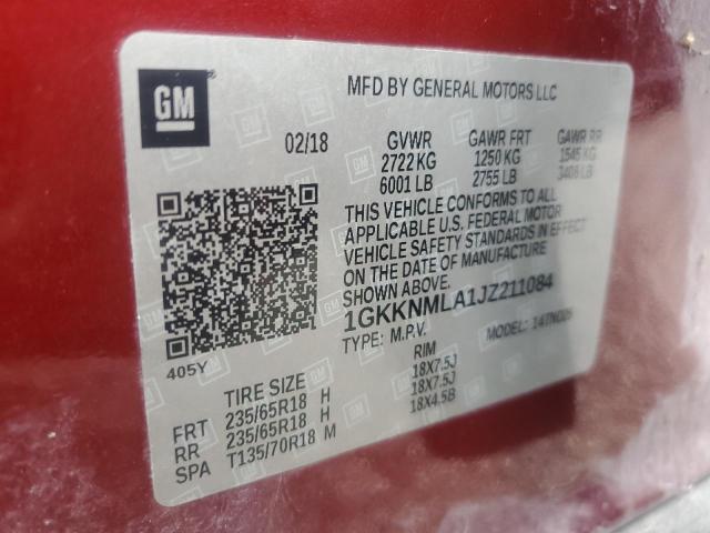 1GKKNMLA1JZ211084 - 2018 GMC ACADIA SLT-1 勃艮第红 照片 13