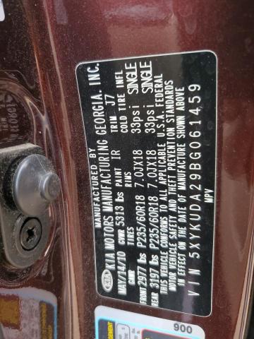 5XYKUDA29BG061459 - 2011 KIA SORENTO EX BURGUNDY photo 13