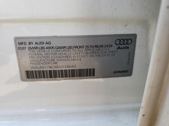 WAUDH78E98A034640 - 2008 AUDI A4 3.2 QUATTRO BLACK photo 10