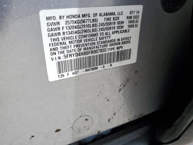 5FRYD4H80FB007855 - 2015 ACURA MDX ADVANCE SILVER photo 13