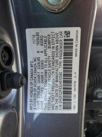 2HGFC2F83LH510340 - 2020 HONDA CIVIC SPORT Grafit foto 12