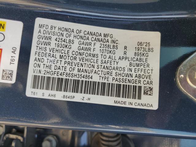 2HGFE4F86SH354864 - 2025 HONDA CIVIC SPORT BLUE photo 12