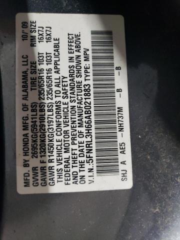 5FNRL3H66AB021883 - 2010 HONDA ODYSSEY EXL GRAY photo 13