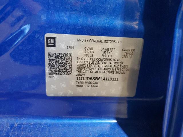 1G1JD5SB6L4110111 - 2020 CHEVROLET SONIC LT BLUE photo 12