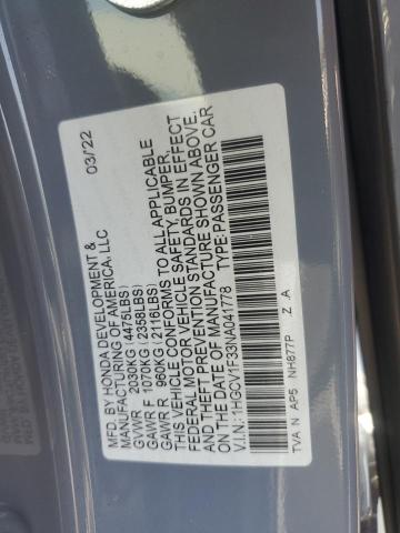 1HGCV1F33NA041778 - 2022 HONDA ACCORD SPORT Boz foto 12
